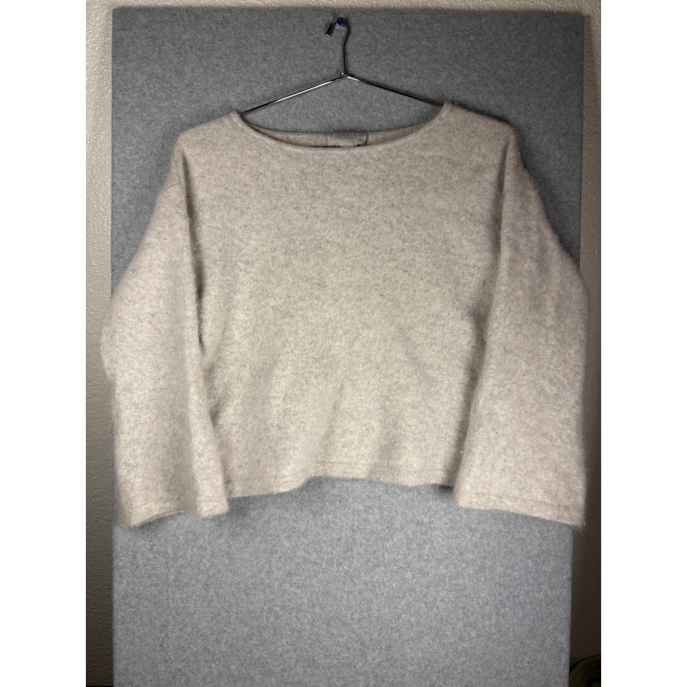 Pure Collection Cashmere Blend Boat Neck Sweater Light Gray Boxy Cropped US 8